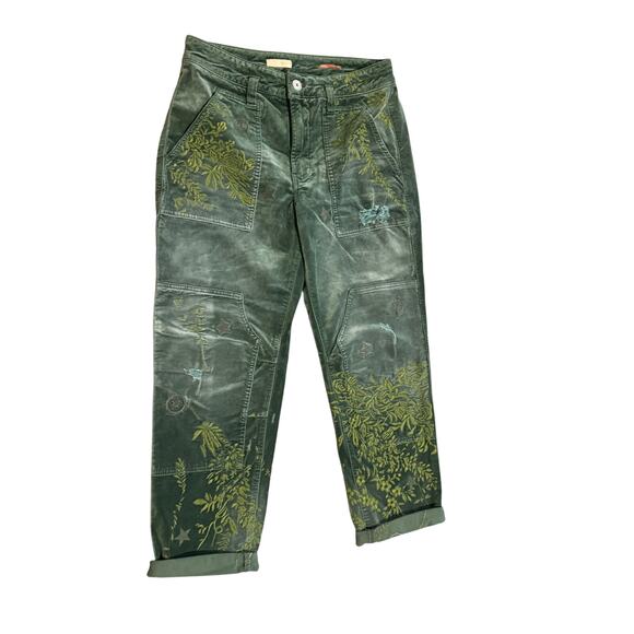 Pilcro for Anthroplogie Velvet Green Emroidered The Wanderer Pants - Picture 5 of 14